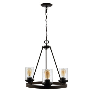 Coronet 20" 3-Light Iron/Seeded Glass Rustic Farmhouse LED Chandelier - JONATHAN Y